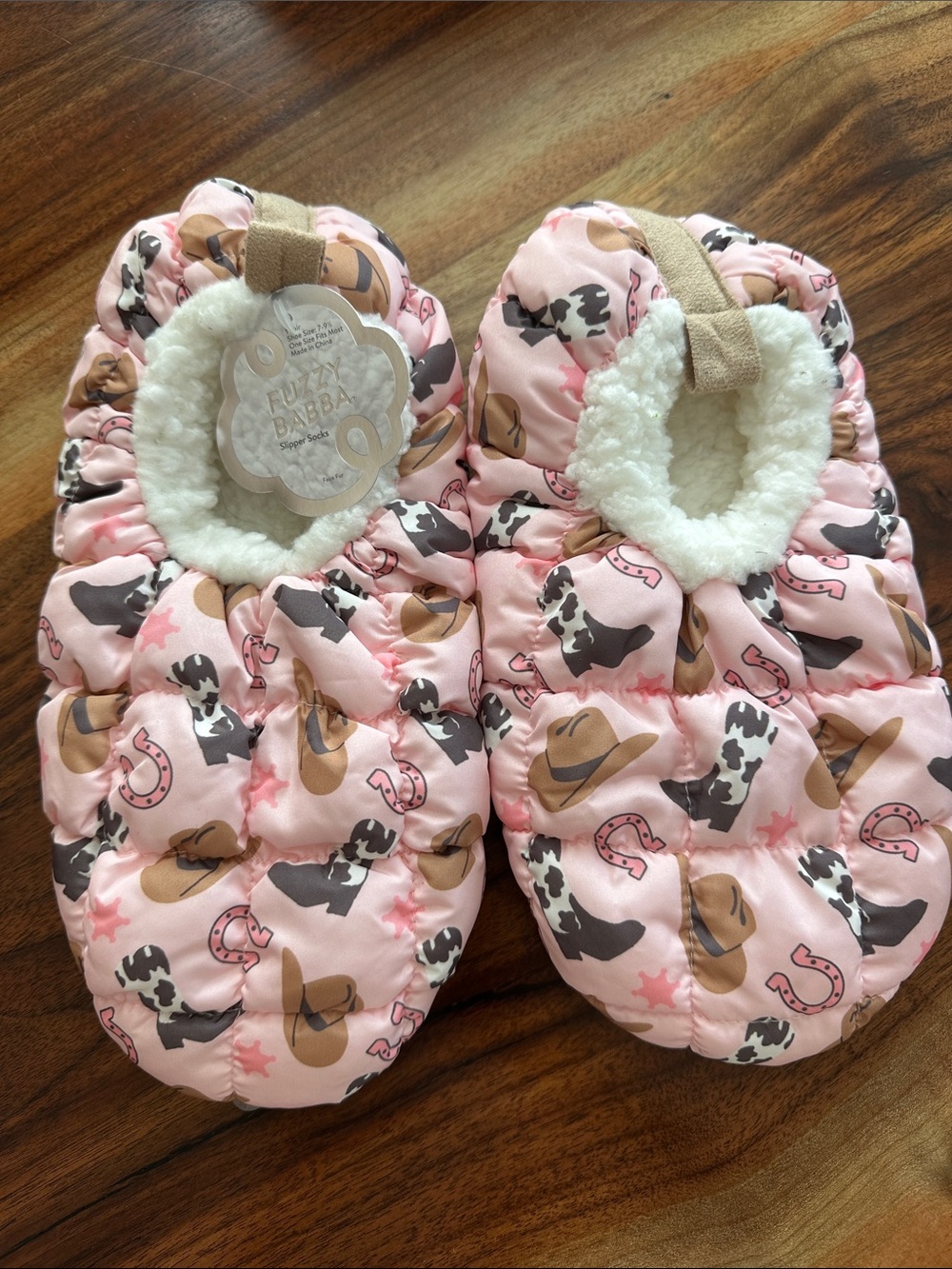 Plush Pink Western-Print Slip-On Women's Slippers